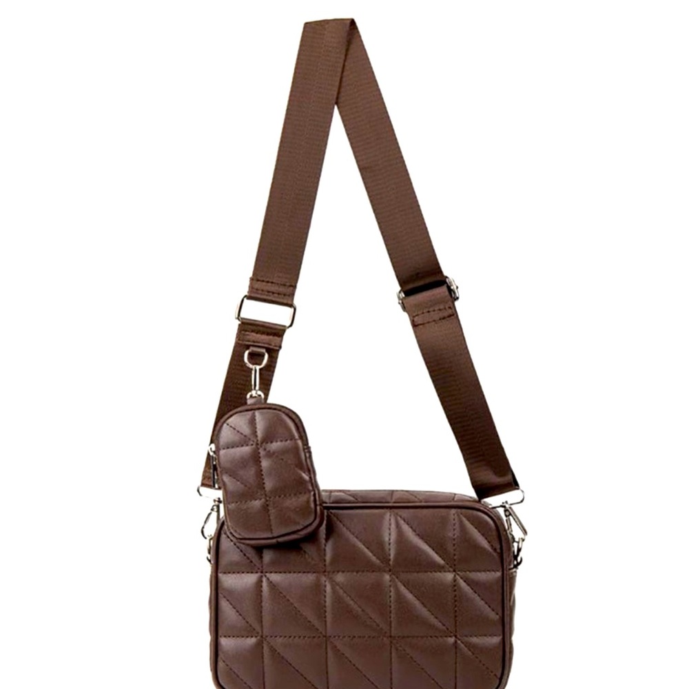 New , dark brown faux leather crossbody